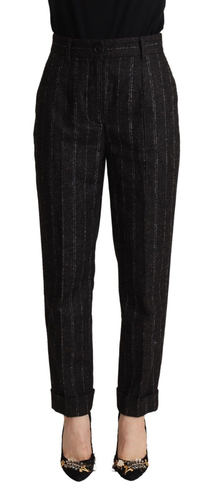 Dolce & Gabbana Pantalons Tapered Rayés Taille Haute Noirs