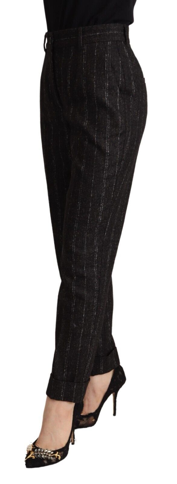 Dolce & Gabbana Pantalons Tapered Rayés Taille Haute Noirs