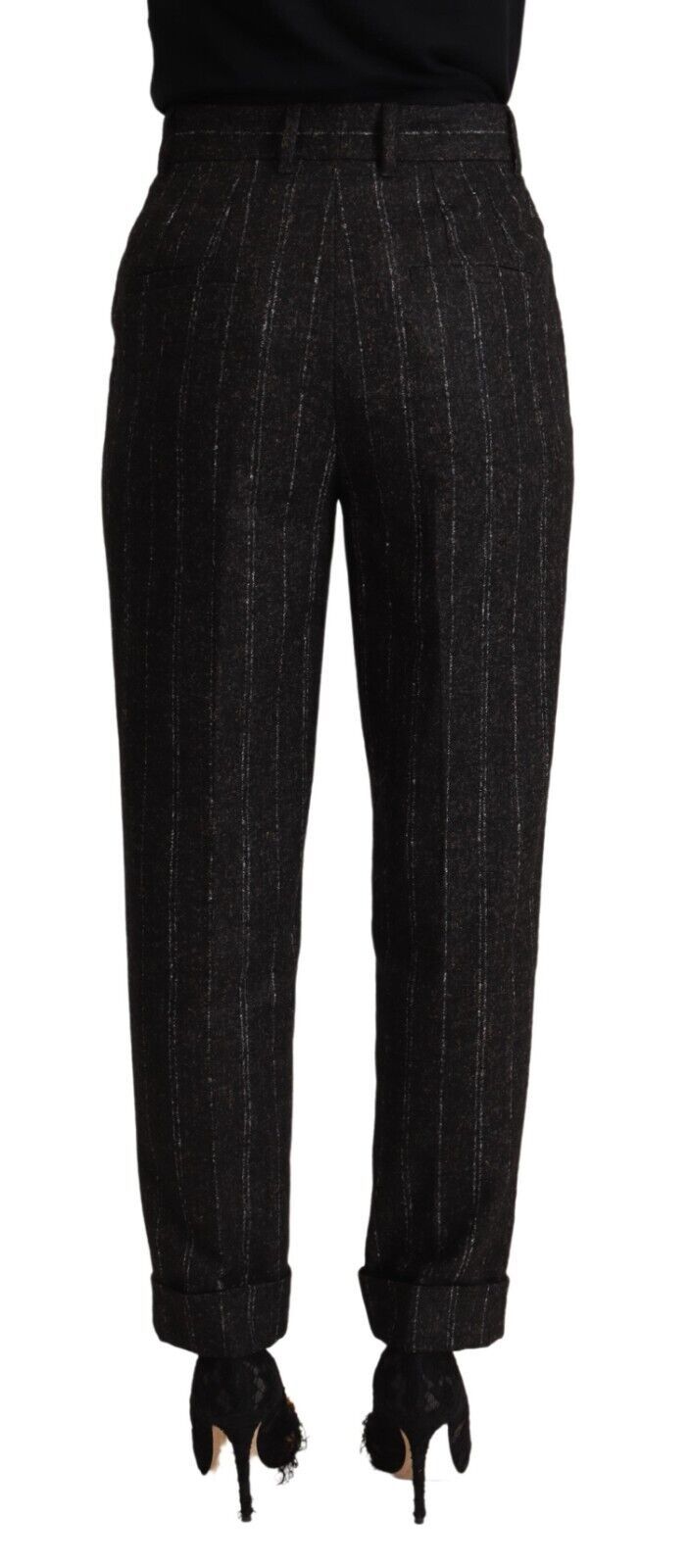 Dolce & Gabbana Pantalons Tapered Rayés Taille Haute Noirs
