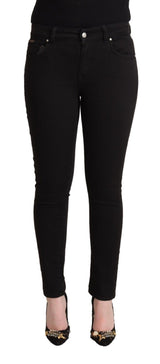 Dolce & Gabbana Jean Slim Fit Noir en Coton Taille Mi-haute