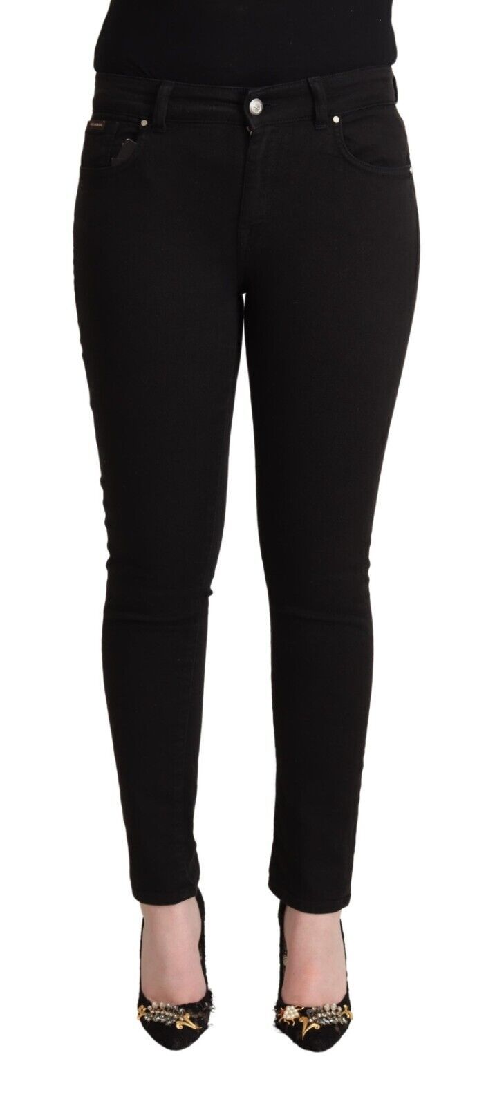 Dolce & Gabbana Jean Slim Fit Noir en Coton Taille Mi-haute