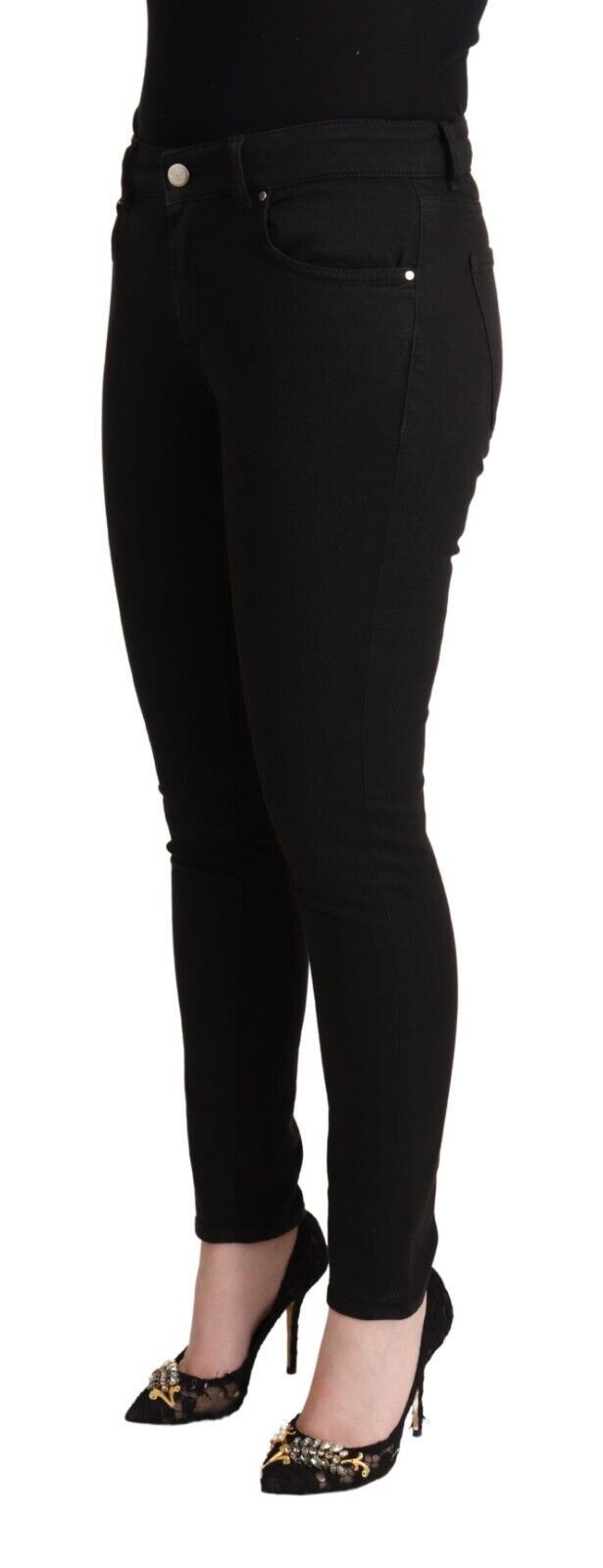 Dolce & Gabbana Jean Slim Fit Noir en Coton Taille Mi-haute