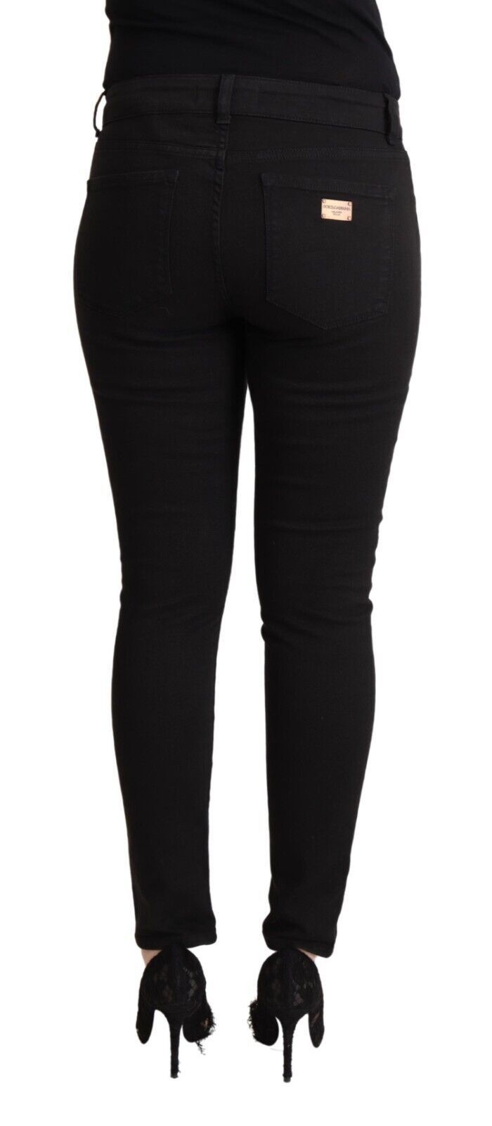 Dolce & Gabbana Jean Slim Fit Noir en Coton Taille Mi-haute