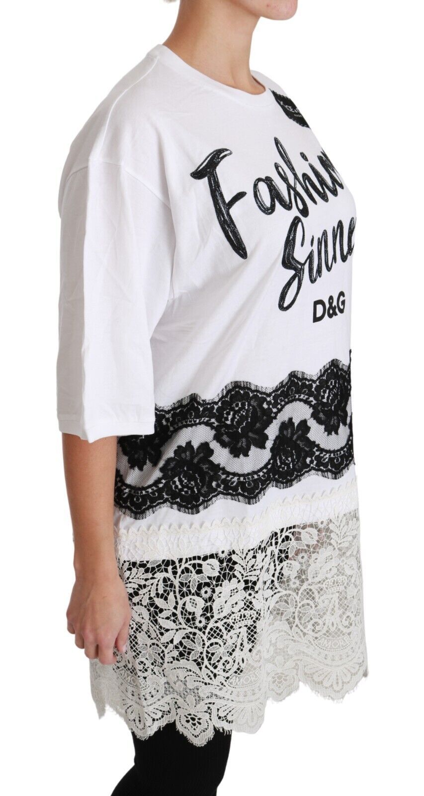 Dolce & Gabbana - Haut t-shirt en dentelle de coton blanc, modèle Fashion Sinner.