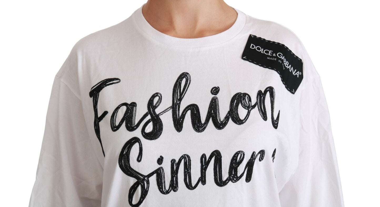 Dolce & Gabbana - Haut t-shirt en dentelle de coton blanc, modèle Fashion Sinner.