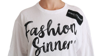 Dolce & Gabbana - Haut t-shirt en dentelle de coton blanc, modèle Fashion Sinner.