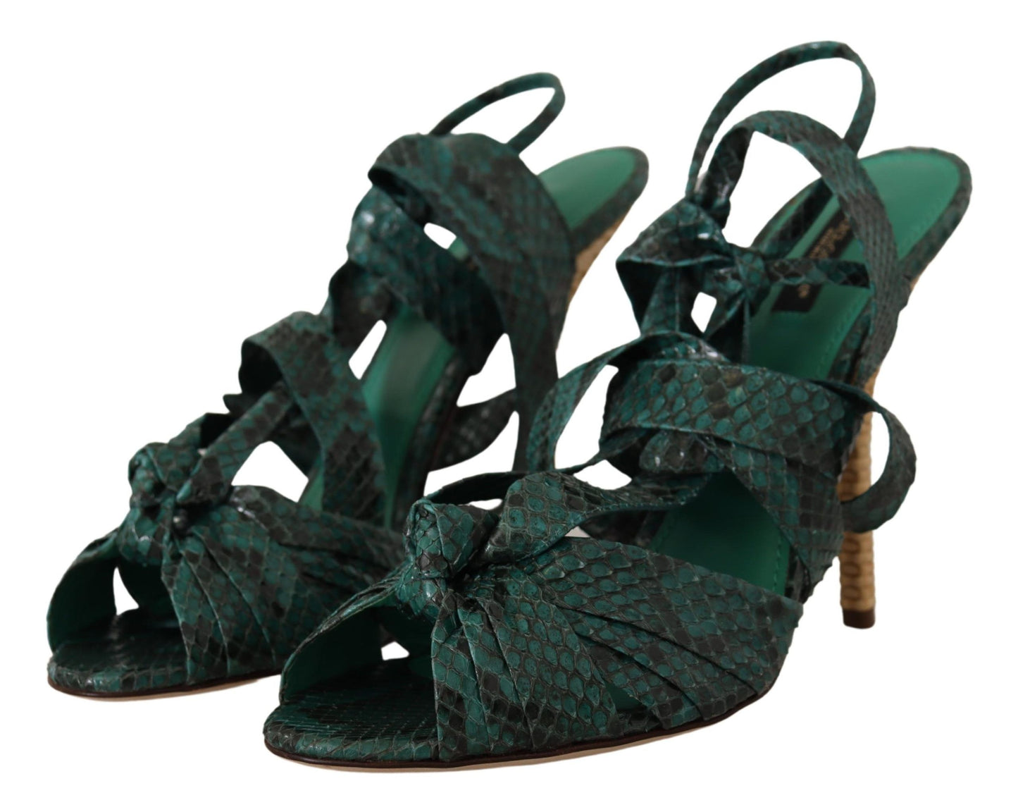 Sandales à talons hauts en python vert avec bride de Dolce & Gabbana