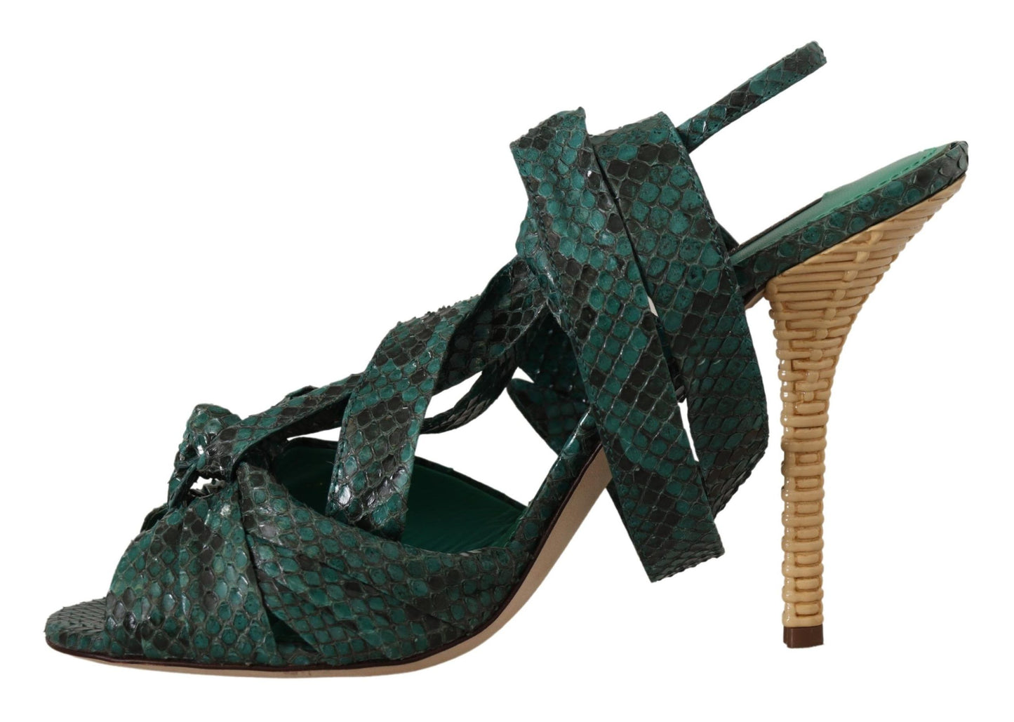 Sandales à talons hauts en python vert avec bride de Dolce & Gabbana