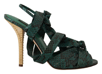 Sandales à talons hauts en python vert avec bride de Dolce & Gabbana
