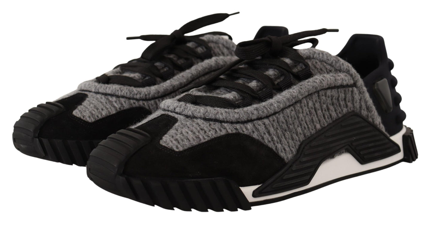 Dolce &amp; Gabbana Zwarte Grijze Stof Sneakers met Veters NS1
