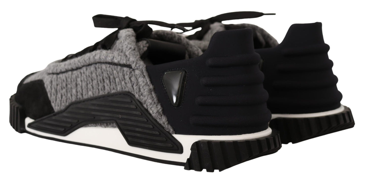 Dolce &amp; Gabbana Zwarte Grijze Stof Sneakers met Veters NS1
