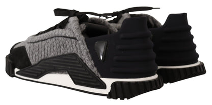Dolce &amp; Gabbana Zwarte Grijze Stof Sneakers met Veters NS1