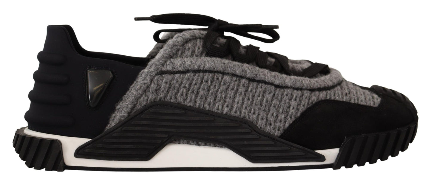 Dolce &amp; Gabbana Zwarte Grijze Stof Sneakers met Veters NS1