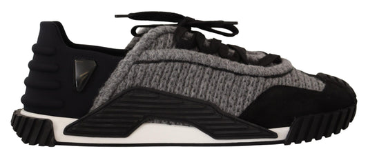 Dolce &amp; Gabbana Zwarte Grijze Stof Sneakers met Veters NS1