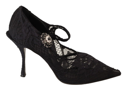 Dolce & Gabbana Mary Jane pumps met zwarte kant en kristallen hakken