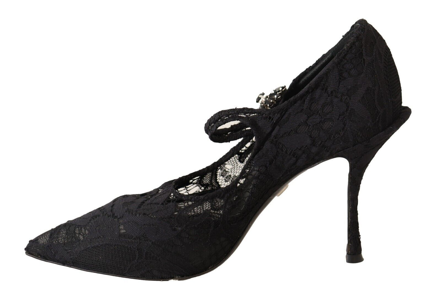 Dolce & Gabbana Mary Jane pumps met zwarte kant en kristallen hakken