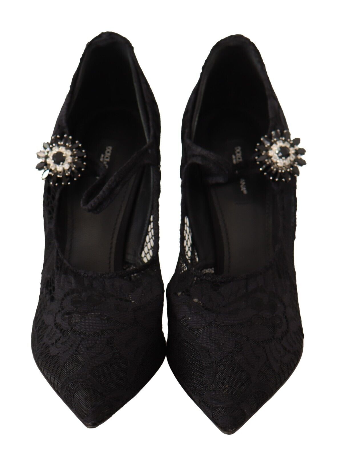 Dolce & Gabbana Mary Jane pumps met zwarte kant en kristallen hakken