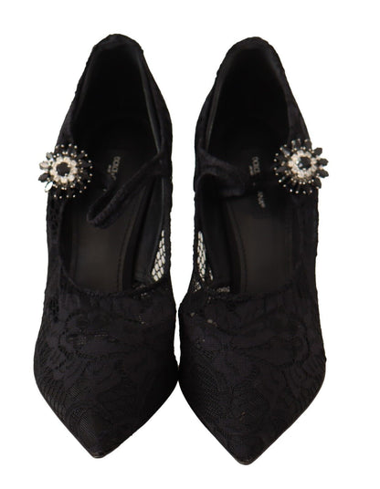 Dolce & Gabbana Mary Jane pumps met zwarte kant en kristallen hakken