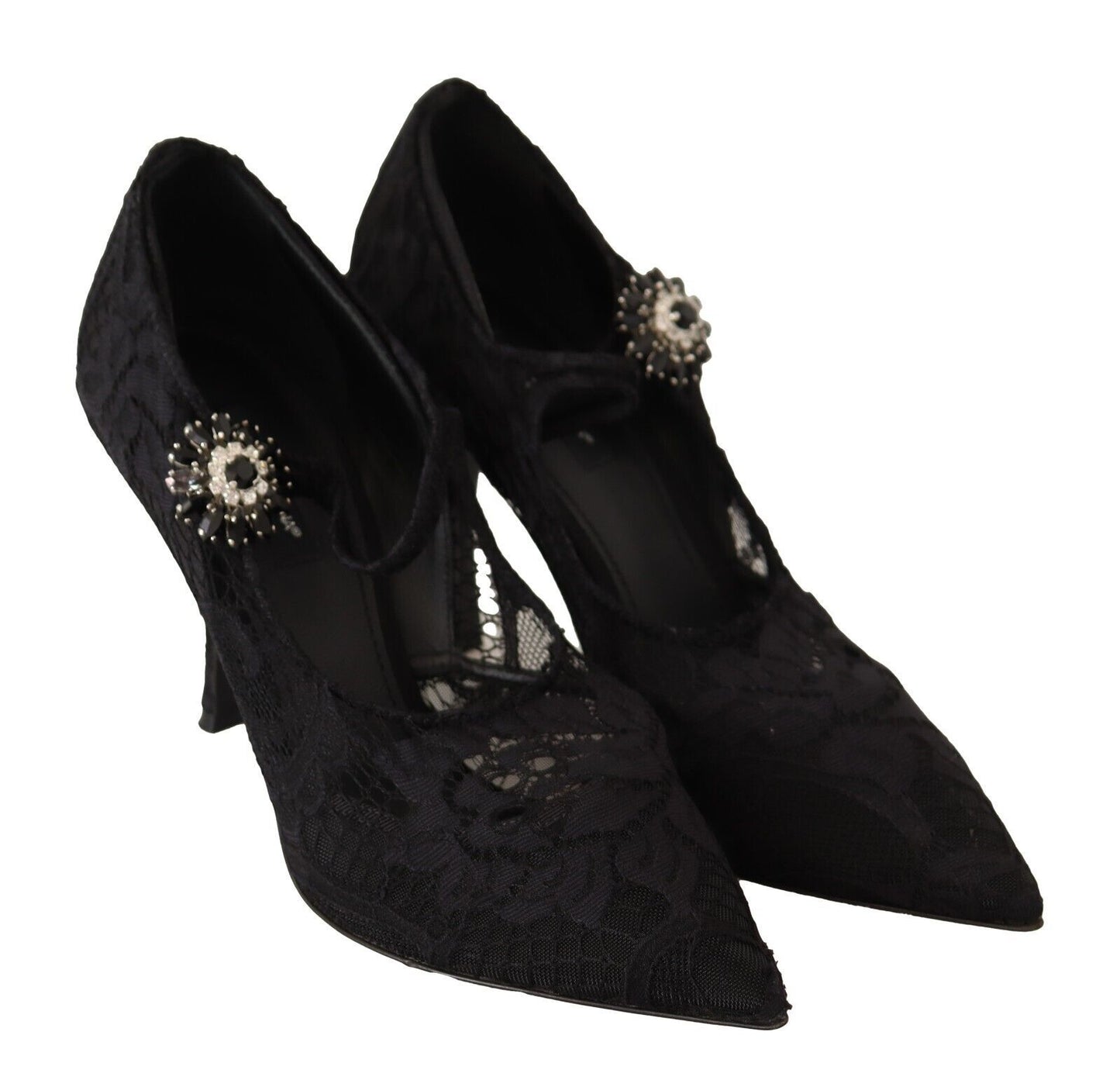 Dolce & Gabbana Mary Jane pumps met zwarte kant en kristallen hakken