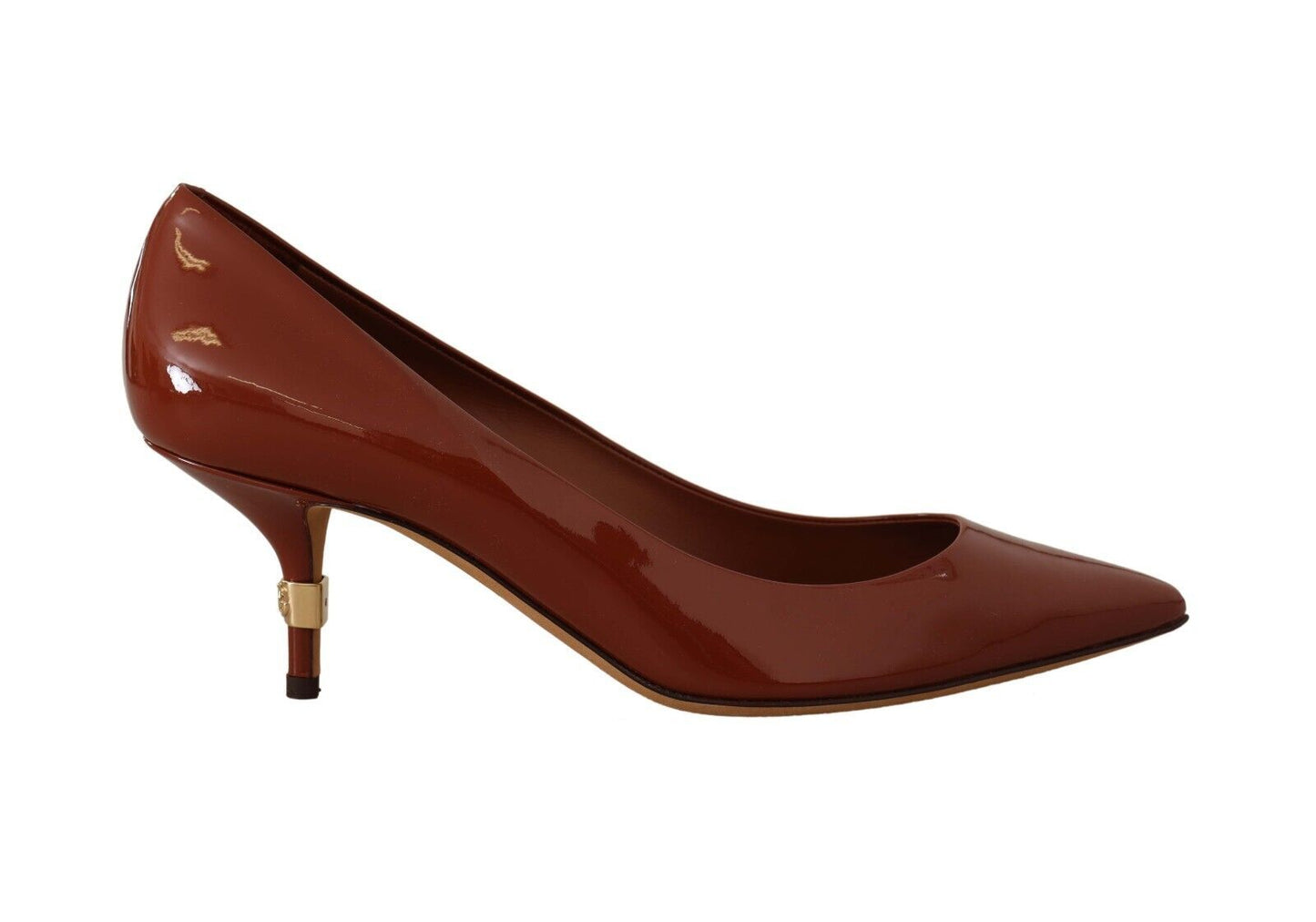 Escarpins en cuir verni marron à talons kitten de Dolce & Gabbana