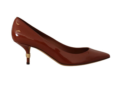 Escarpins en cuir verni marron à talons kitten de Dolce & Gabbana