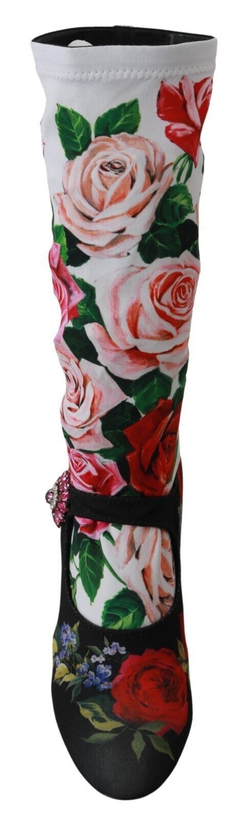 Dolce & Gabbana Black Floral Socks Crystal Jersey Boots