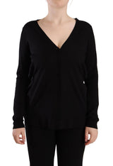 Dolce & Gabbana Black Wool V-neck Long Sleeve Pullover Top