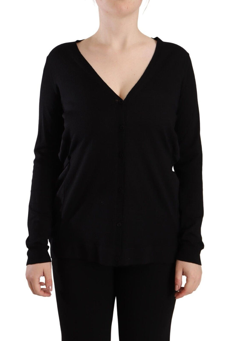 Dolce & Gabbana Black Wool V-neck Long Sleeve Pullover Top