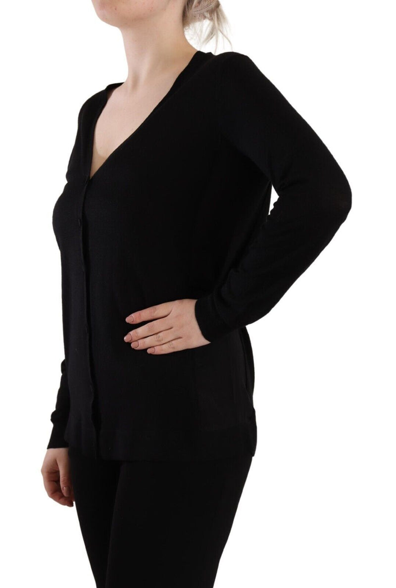 Dolce & Gabbana Black Wool V-neck Long Sleeve Pullover Top