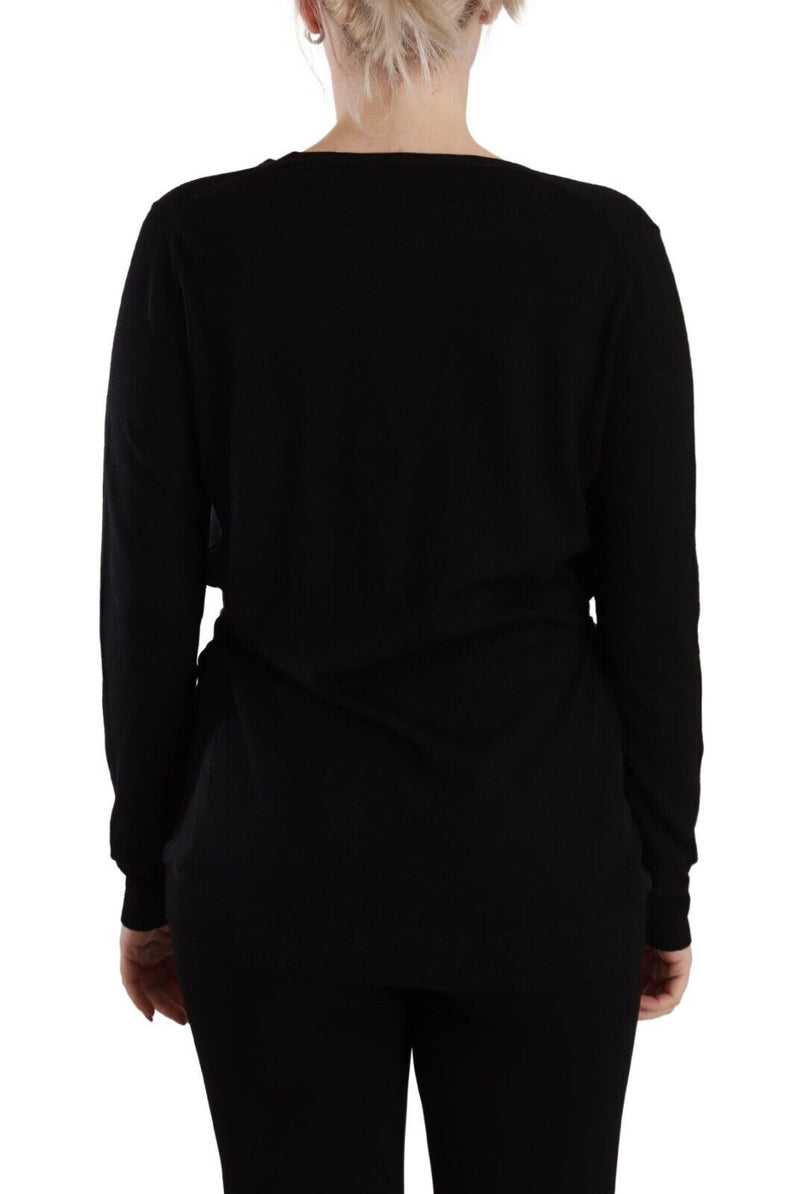 Dolce & Gabbana Black Wool V-neck Long Sleeve Pullover Top