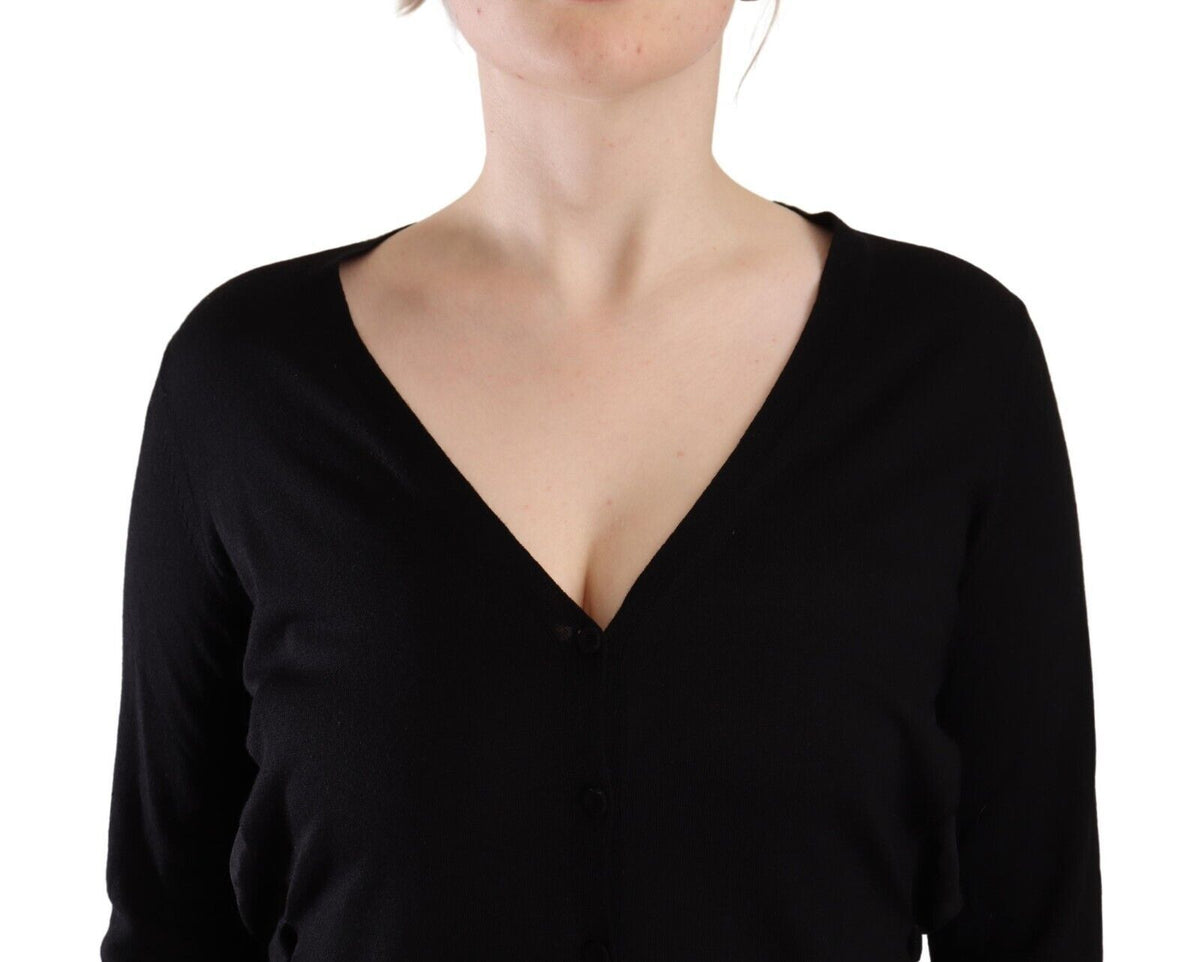Dolce & Gabbana Black Wool V-neck Long Sleeve Pullover Top