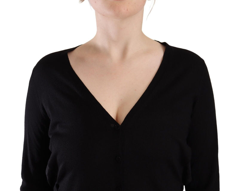 Dolce & Gabbana Black Wool V-neck Long Sleeve Pullover Top