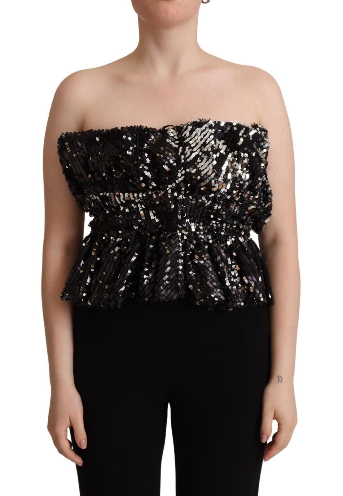 Aniye By Zwarte, met pailletten versierde, polyester cocktailblouse zonder bandjes