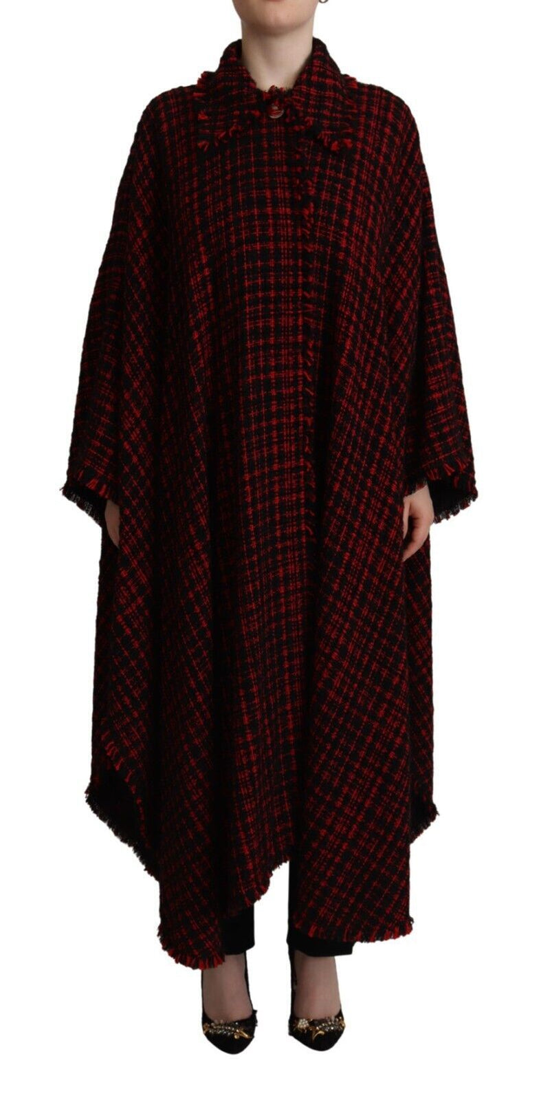 Dolce & Gabbana Black and Red Cotton Checkered Over Coat Jacket