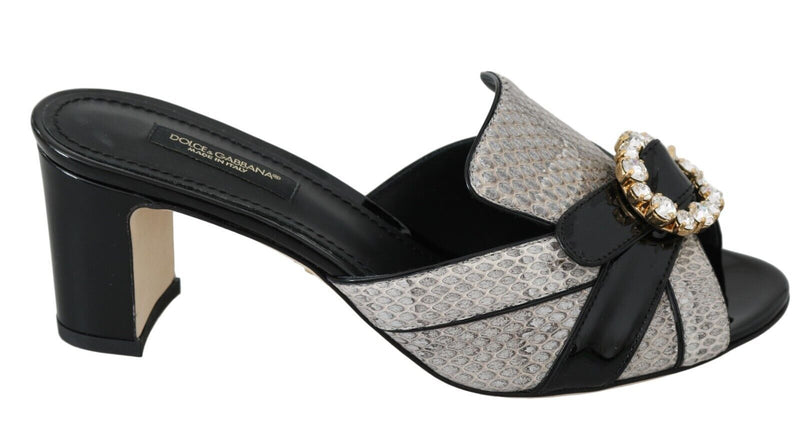Sandales Dolce & Gabbana en cuir exotique noir et gris avec cristaux