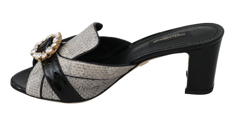 Sandales Dolce & Gabbana en cuir exotique noir et gris avec cristaux