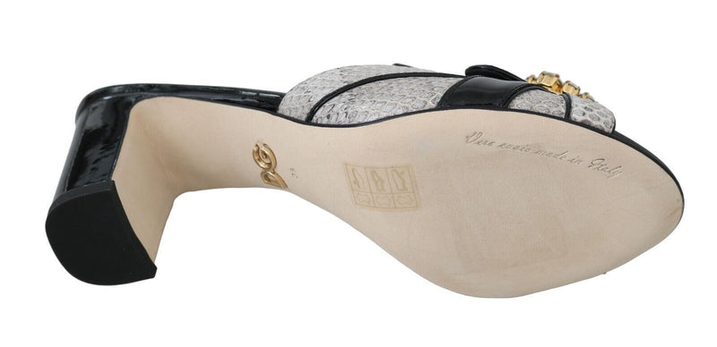 Sandales Dolce & Gabbana en cuir exotique noir et gris avec cristaux