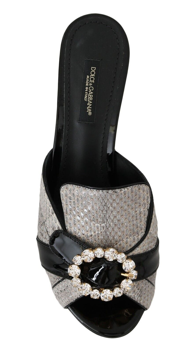 Sandales Dolce & Gabbana en cuir exotique noir et gris avec cristaux