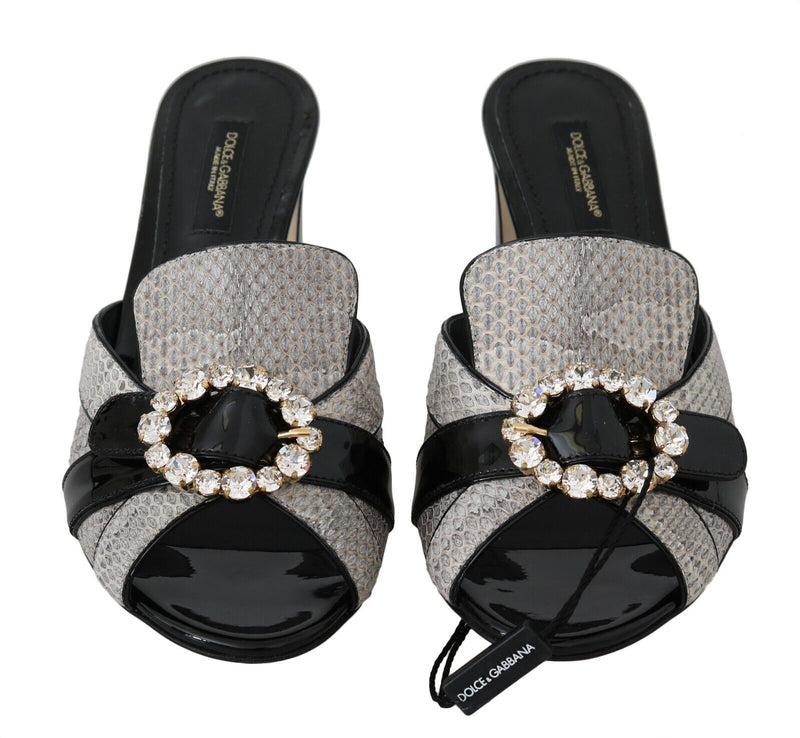 Sandales Dolce & Gabbana en cuir exotique noir et gris avec cristaux