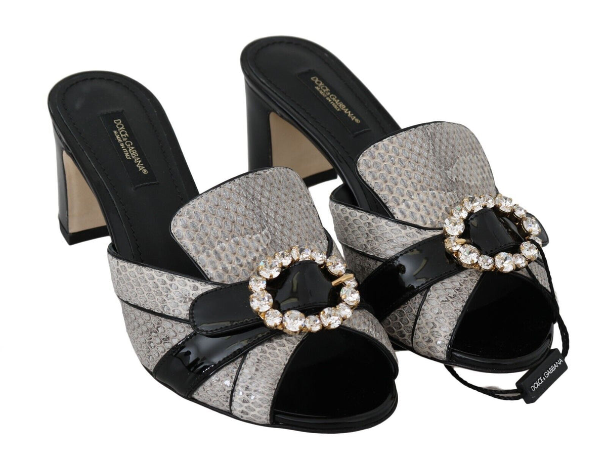 Sandales Dolce & Gabbana en cuir exotique noir et gris avec cristaux