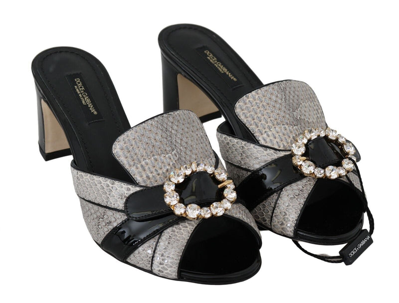 Sandales Dolce & Gabbana en cuir exotique noir et gris avec cristaux