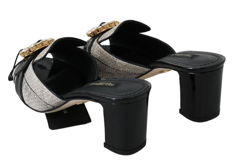 Sandales Dolce & Gabbana en cuir exotique noir et gris avec cristaux