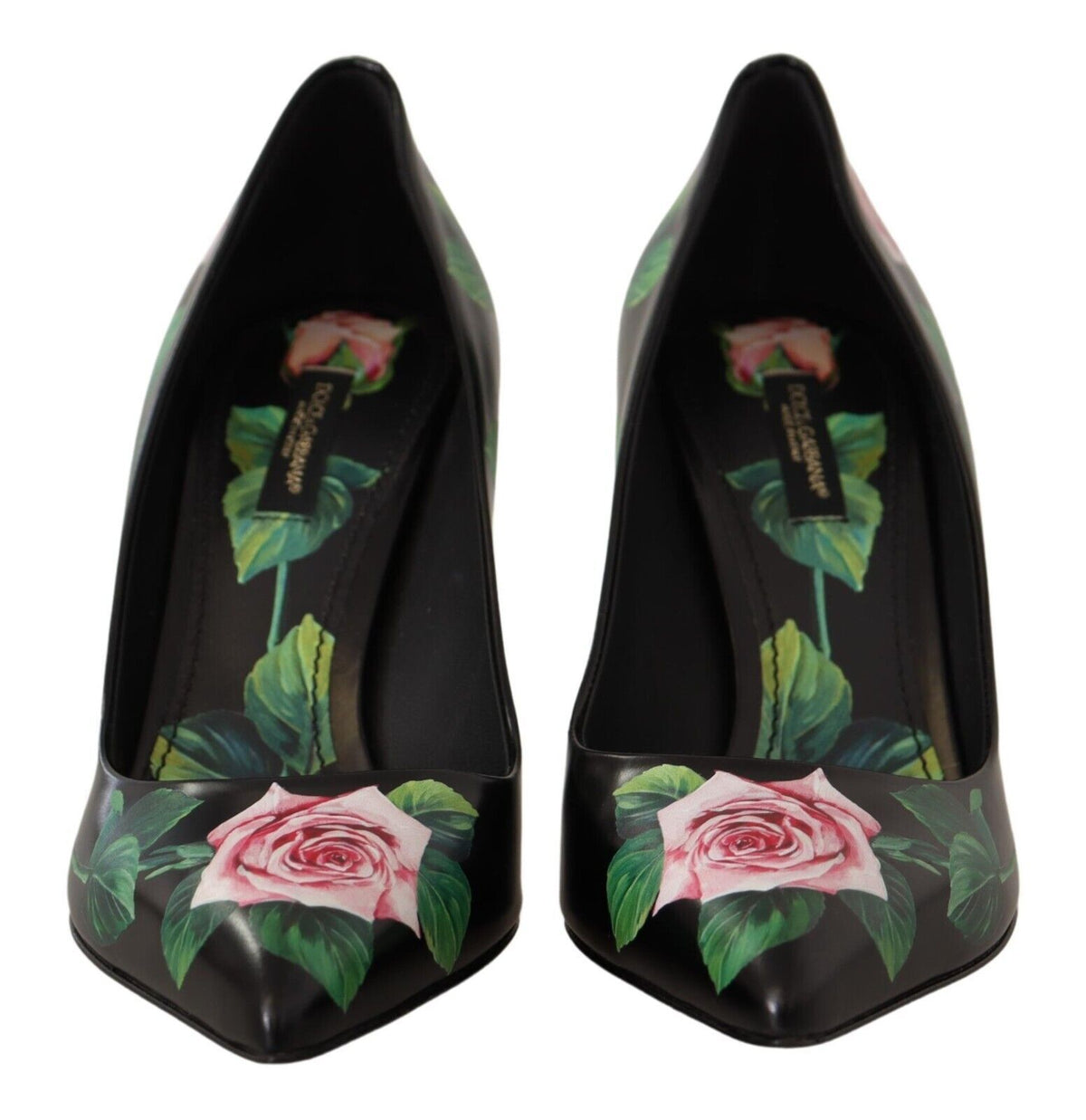 Dolce & Gabbana Black Leather Roses High Heels Pumps