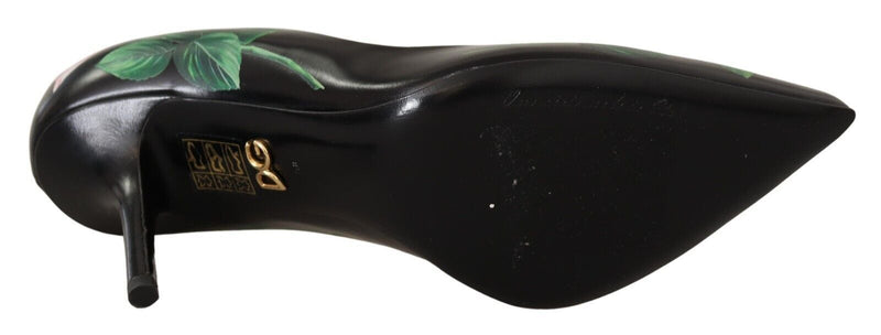 Dolce & Gabbana Black Leather Roses High Heels Pumps