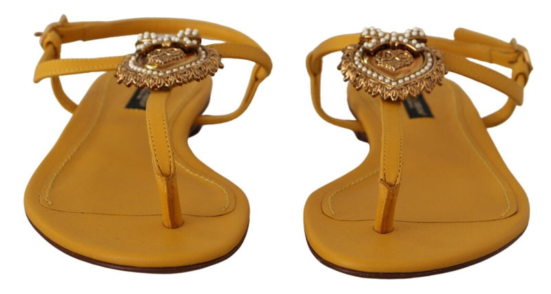 Dolce & Gabbana Mustard Leather Devotion Flats Sandals