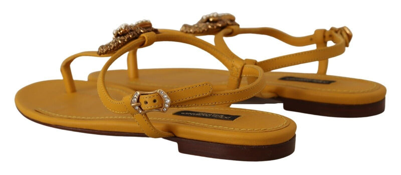 Dolce & Gabbana Mustard Leather Devotion Flats Sandals
