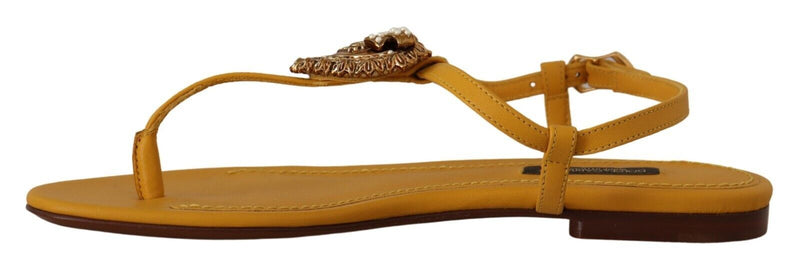Dolce & Gabbana Mustard Leather Devotion Flats Sandals