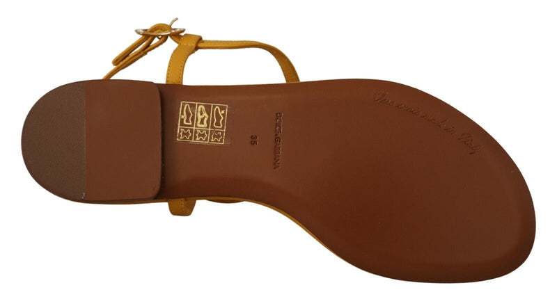 Dolce & Gabbana Mustard Leather Devotion Flats Sandals