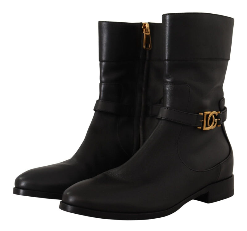 Dolce & Gabbana Black Leather Biker Boots