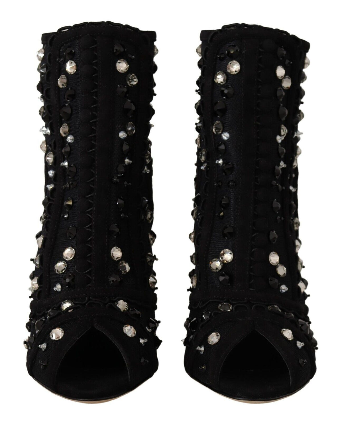 Dolce & Gabbana Black Crystals Heels Zipper Short Boots